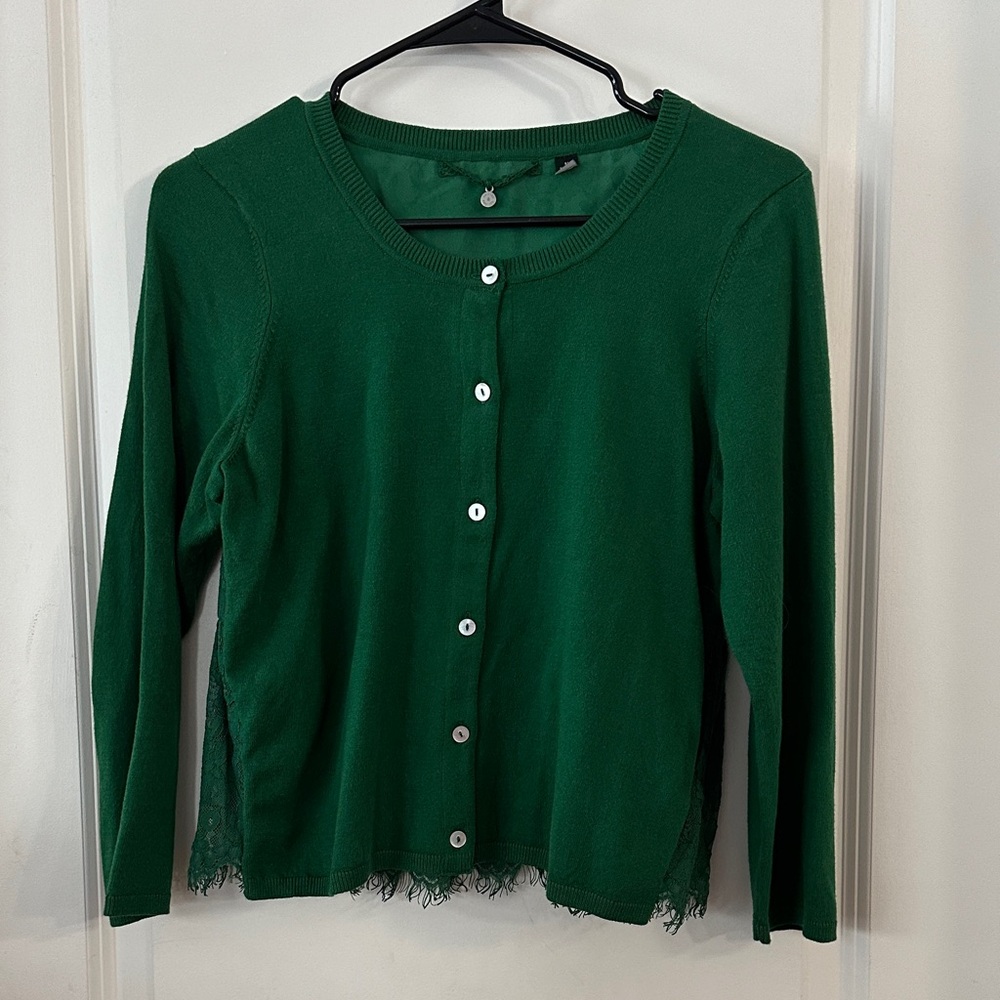 NEW Anthropologie X Knitted & Knotted Lace Green Button-Up Cardigan - Size M
